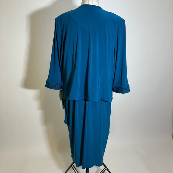 NWT Maya Brooke Teal Tiered Sequin 2 Piece Jacket Dress Set Womens Plus Size 18W - Picture 5 of 12